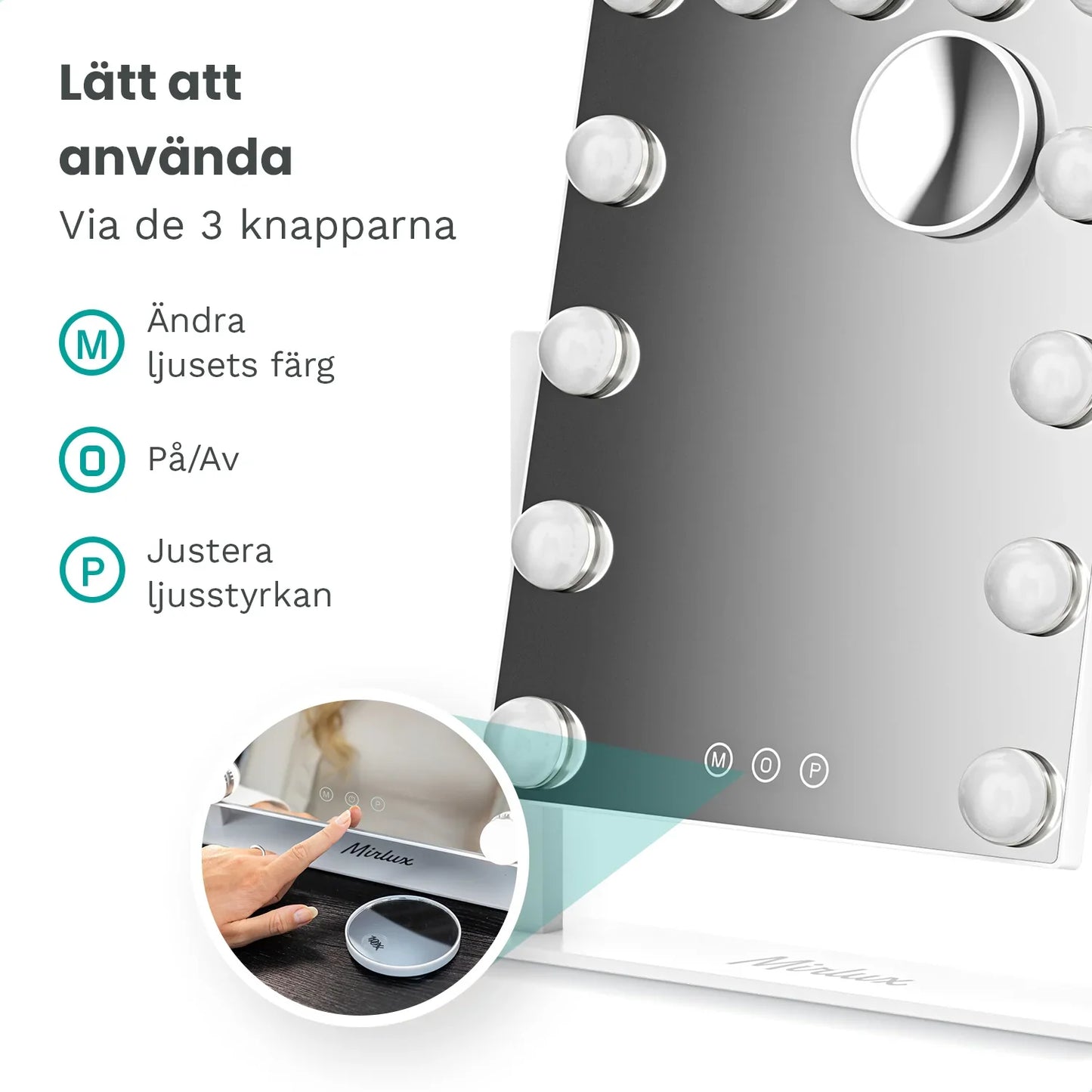 Liten Hollywood sminkspegel med belysning – LED lampor, 44x30 cm, vit