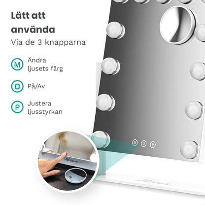 Liten Hollywood sminkspegel med belysning – LED lampor, 44x30 cm, vit