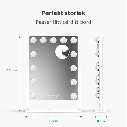 Liten Hollywood sminkspegel med belysning – LED lampor, 44x30 cm, vit