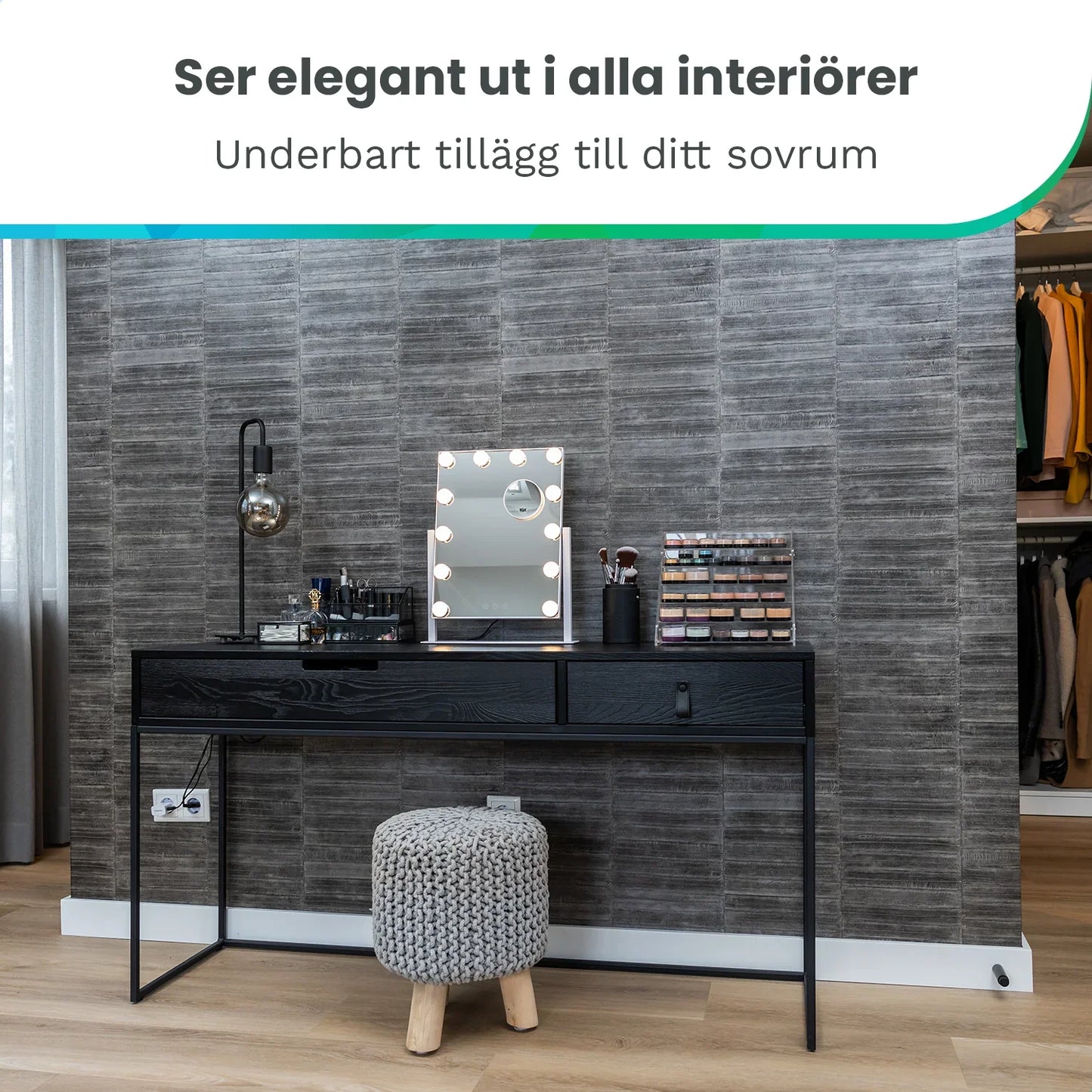 Liten Hollywood sminkspegel med belysning – LED lampor, 44x30 cm, vit