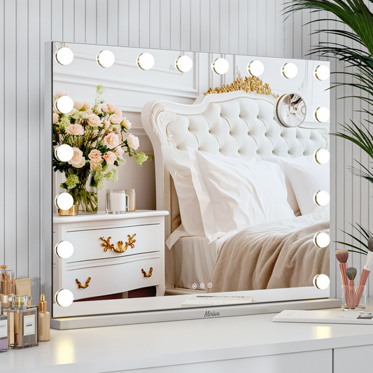 Stor Hollywood sminkspegel med belysning – LED lampor, 80x60 cm, vit